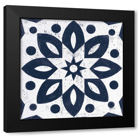 Blue and White Tile I Black Modern Wood Framed Art Print with Double Matting by Lovell, Kathrine