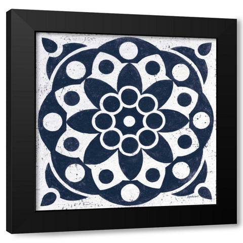 Blue and White Tile II Black Modern Wood Framed Art Print with Double Matting by Lovell, Kathrine