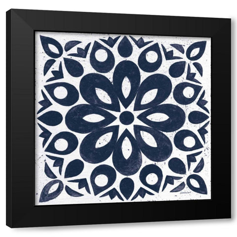 Blue and White Tile III Black Modern Wood Framed Art Print by Lovell, Kathrine