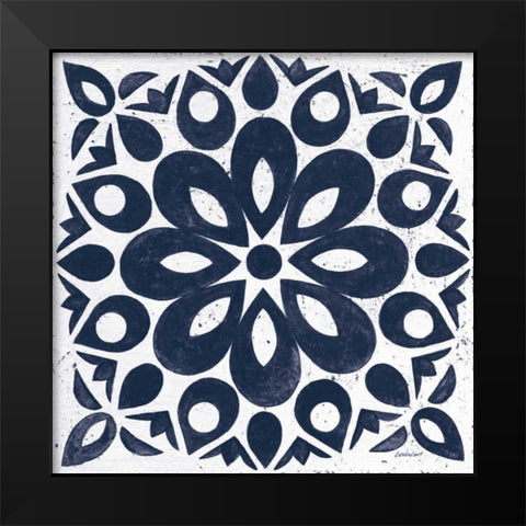Blue and White Tile III Black Modern Wood Framed Art Print by Lovell, Kathrine