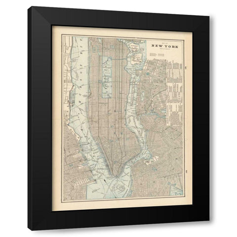 New York City Map Black Modern Wood Framed Art Print with Double Matting by Wild Apple Portfolio