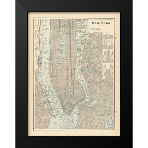 New York City Map Black Modern Wood Framed Art Print by Wild Apple Portfolio