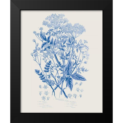 Flowering Plants I Mid Blue Black Modern Wood Framed Art Print by Wild Apple Portfolio