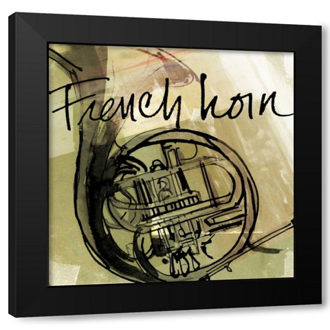 French Horn Black Modern Wood Framed Art Print by Tavoletti, Anne