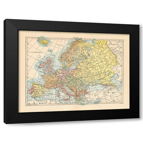 Map of Europe Black Modern Wood Framed Art Print by Wild Apple Portfolio