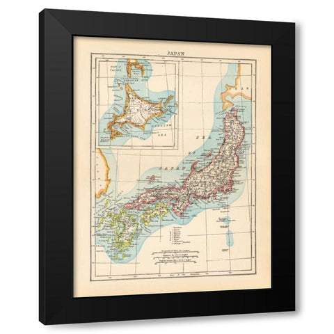 Map of Japan Black Modern Wood Framed Art Print with Double Matting by Wild Apple Portfolio