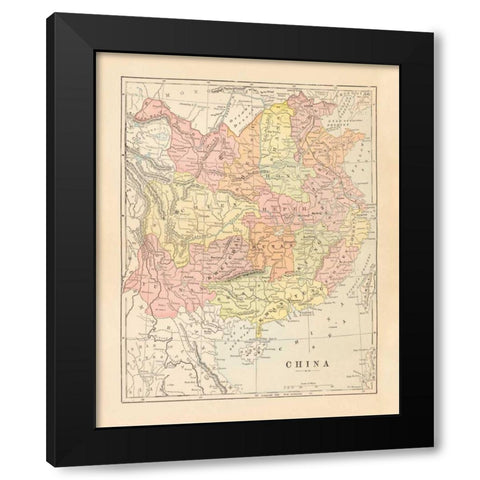 Map of China Black Modern Wood Framed Art Print with Double Matting by Wild Apple Portfolio