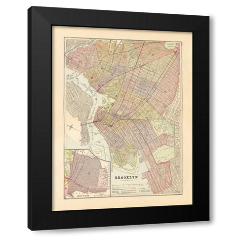 Map of Brooklyn Black Modern Wood Framed Art Print by Wild Apple Portfolio