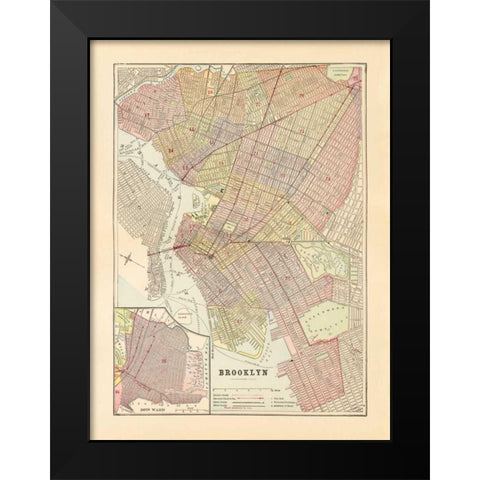 Map of Brooklyn Black Modern Wood Framed Art Print by Wild Apple Portfolio