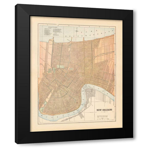 Map of New Orleans Black Modern Wood Framed Art Print with Double Matting by Wild Apple Portfolio