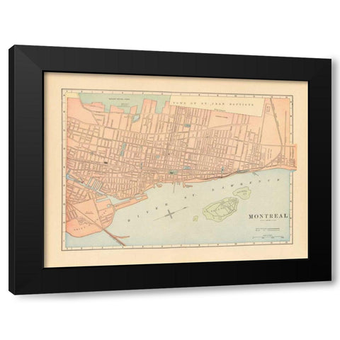 Map of Montreal Black Modern Wood Framed Art Print by Wild Apple Portfolio