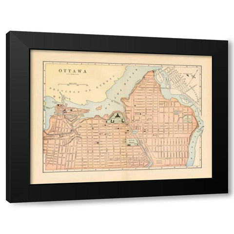 Map of Ottawa Black Modern Wood Framed Art Print by Wild Apple Portfolio