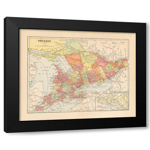 Map of Ontario Black Modern Wood Framed Art Print with Double Matting by Wild Apple Portfolio