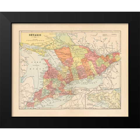 Map of Ontario Black Modern Wood Framed Art Print by Wild Apple Portfolio