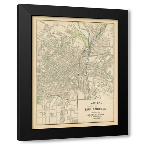 Map of Los Angeles Black Modern Wood Framed Art Print with Double Matting by Wild Apple Portfolio