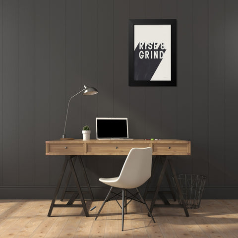 Rise and Grind BW Black Modern Wood Framed Art Print by Thorns, Becky