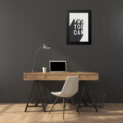 Yes You Can BW Black Modern Wood Framed Art Print by Thorns, Becky