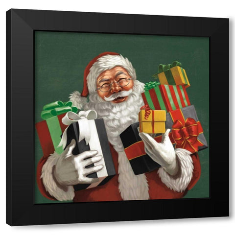 Holiday Santa IV Dark Green Black Modern Wood Framed Art Print with Double Matting by Penner, Janelle