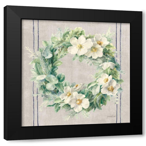 Floursack Holiday Wreath Black Modern Wood Framed Art Print by Nai, Danhui