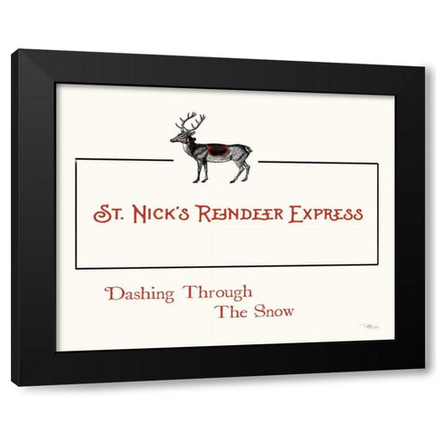 St. Nicks Reindeer Express Black Modern Wood Framed Art Print by Pela Studio