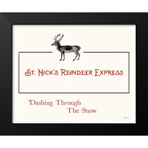 St. Nicks Reindeer Express Black Modern Wood Framed Art Print by Pela Studio