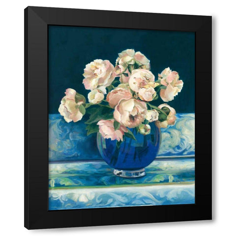 Peonies in Cobalt Vase No Fruit Black Modern Wood Framed Art Print by Hageman, Marilyn