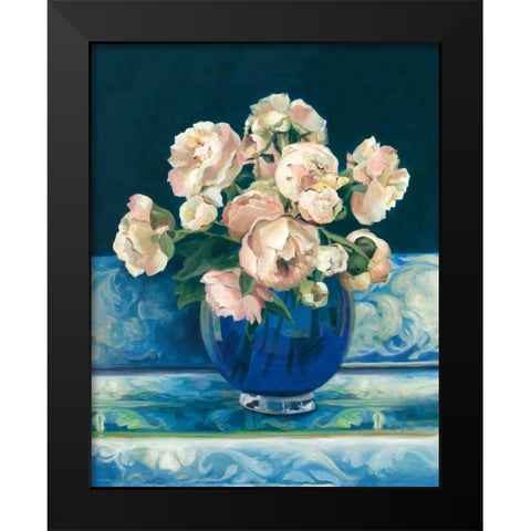 Peonies in Cobalt Vase No Fruit Black Modern Wood Framed Art Print by Hageman, Marilyn