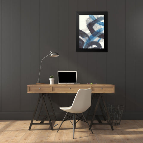 Blue Brushy Abstract I Black Modern Wood Framed Art Print by Nai, Danhui
