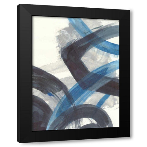 Blue Brushy Abstract I Black Modern Wood Framed Art Print with Double Matting by Nai, Danhui