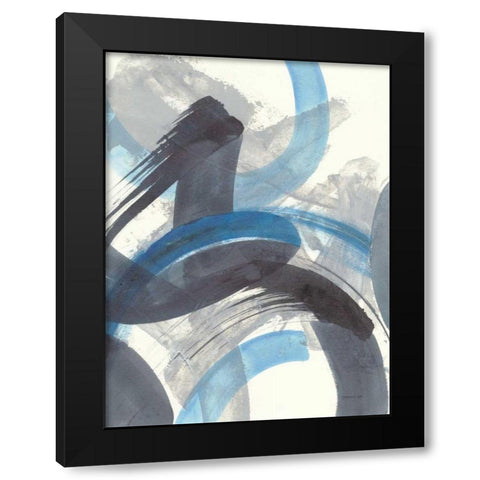 Blue Brushy Abstract II Black Modern Wood Framed Art Print with Double Matting by Nai, Danhui