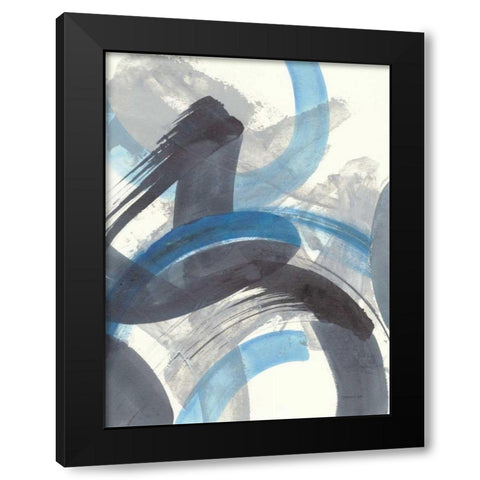 Blue Brushy Abstract II Black Modern Wood Framed Art Print by Nai, Danhui