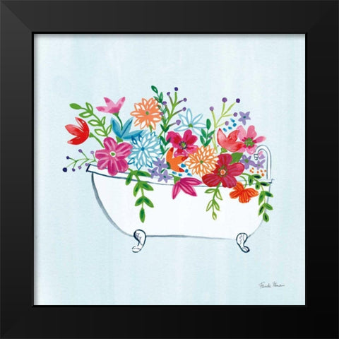Floral Bathroom I Light Blue Black Modern Wood Framed Art Print by Zaman, Farida