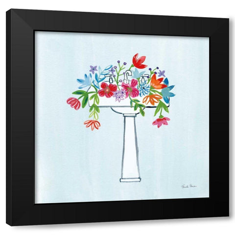 Floral Bathroom II Light Blue Black Modern Wood Framed Art Print with Double Matting by Zaman, Farida