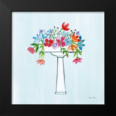 Floral Bathroom II Light Blue Black Modern Wood Framed Art Print by Zaman, Farida