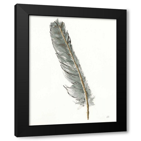 Gold Feathers II Green Black Modern Wood Framed Art Print with Double Matting by Paschke, Chris