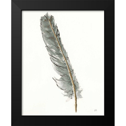 Gold Feathers II Green Black Modern Wood Framed Art Print by Paschke, Chris
