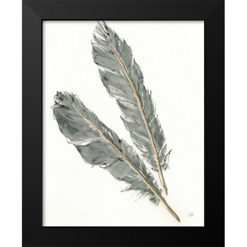 Gold Feathers III Green Black Modern Wood Framed Art Print by Paschke, Chris