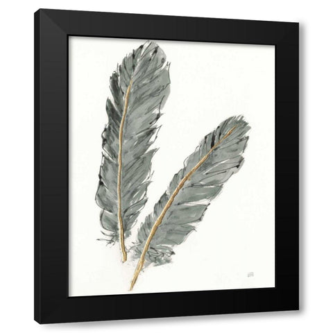 Gold Feathers IV on Grey Black Modern Wood Framed Art Print by Paschke, Chris