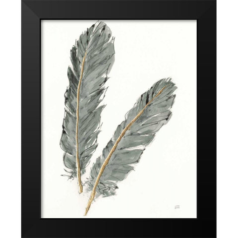Gold Feathers IV on Grey Black Modern Wood Framed Art Print by Paschke, Chris