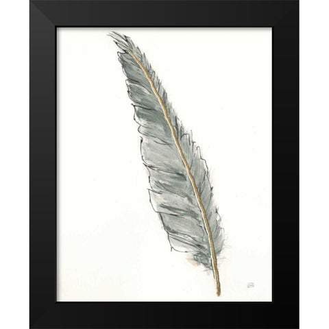 Gold Feathers VI Green Black Modern Wood Framed Art Print by Paschke, Chris