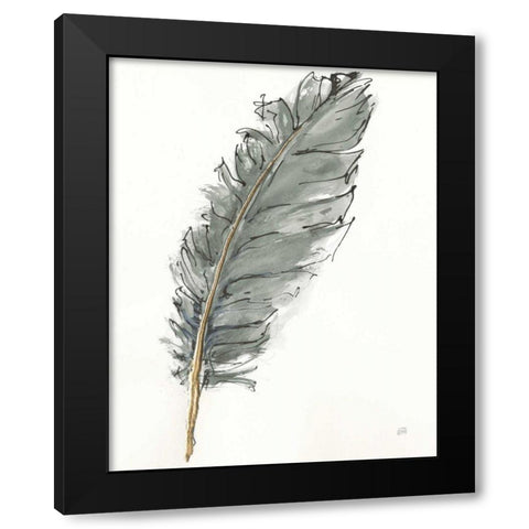 Gold Feathers VII Green Black Modern Wood Framed Art Print by Paschke, Chris