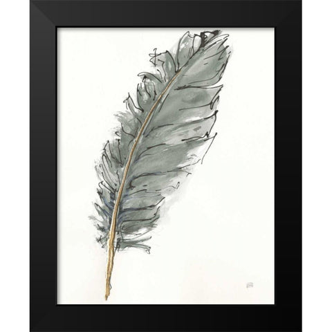 Gold Feathers VII Green Black Modern Wood Framed Art Print by Paschke, Chris