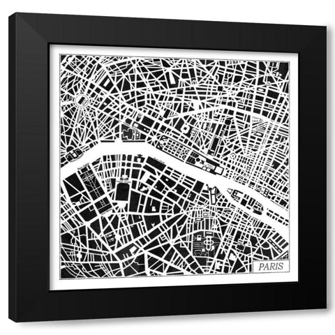 Paris Map Black Black Modern Wood Framed Art Print by Marshall, Laura