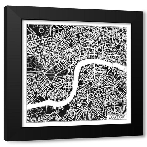 London Map Black Black Modern Wood Framed Art Print with Double Matting by Marshall, Laura
