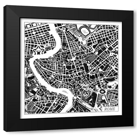 Rome Map Black Black Modern Wood Framed Art Print with Double Matting by Marshall, Laura