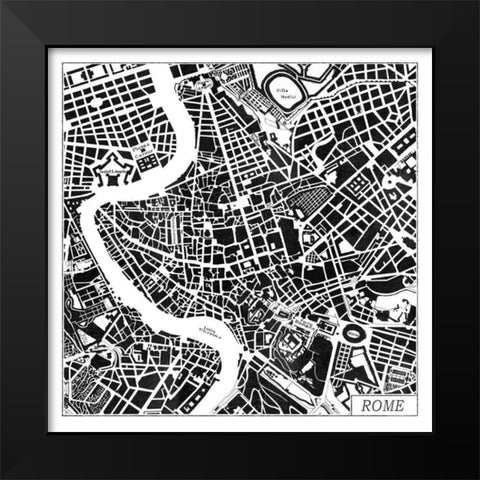 Rome Map Black Black Modern Wood Framed Art Print by Marshall, Laura