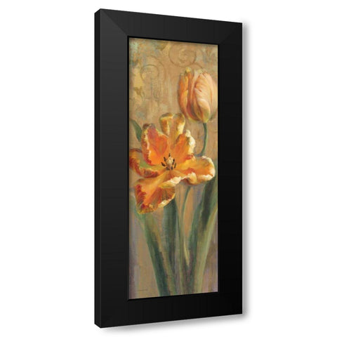 Parrot Tulips on Gold I Black Modern Wood Framed Art Print with Double Matting by Nai, Danhui