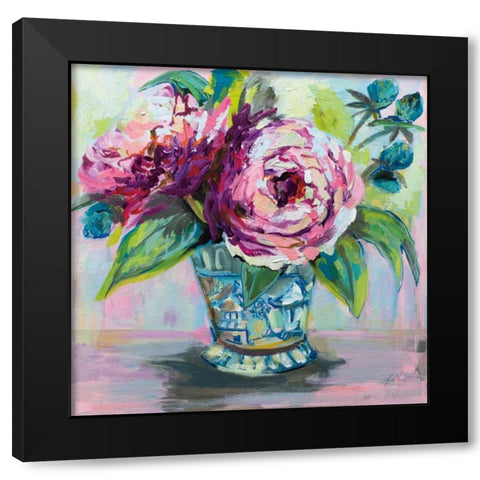 Pink Peonies I Black Modern Wood Framed Art Print by Vertentes, Jeanette