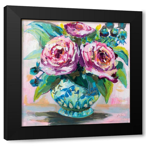 Pink Peonies II Black Modern Wood Framed Art Print with Double Matting by Vertentes, Jeanette