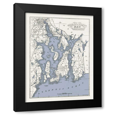 Narragansett Bay Map II Black Modern Wood Framed Art Print with Double Matting by Wild Apple Portfolio